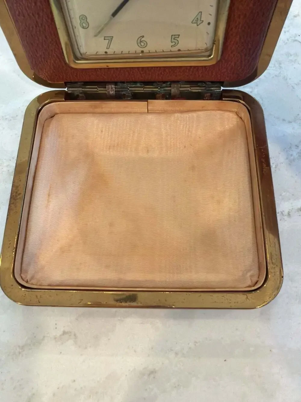 Vintage Phinney-Walker Brown Leather Folding Travel Alarm Clock